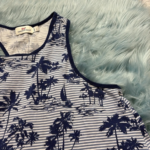 Vineyard Vines Tropical Palm Print Racerback Swing Dress Nlue Sz L - Picture 4 of 9